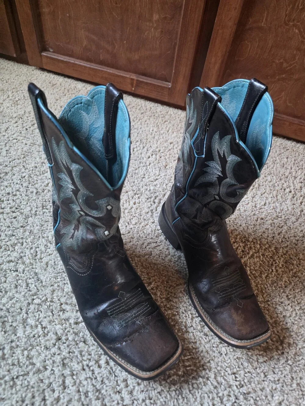Ariat 10008017 Western Brown Turquoise Leather Boots Square Toe Women's 10B